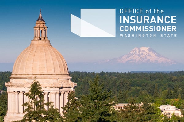 Washington State Office of Insurance Commissioner logo in front of the Capitol building in Olympia, WA