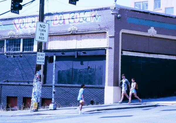 Derelict building in Seattle's Capitol Hill neighborhood, boarded up