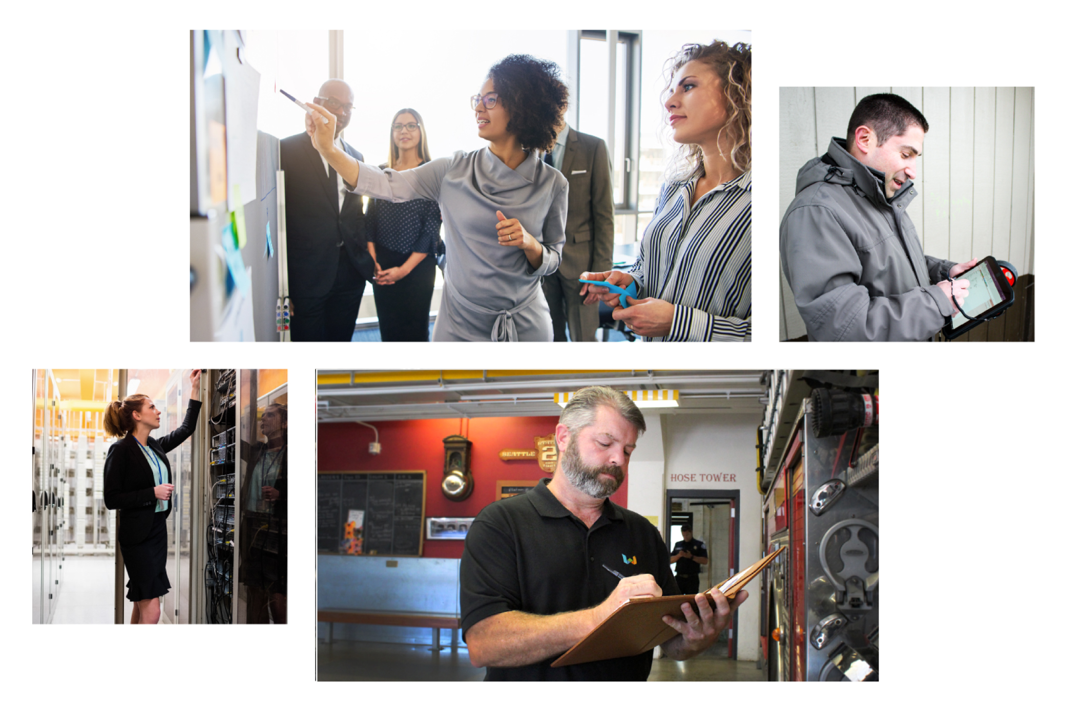 collage of employees working