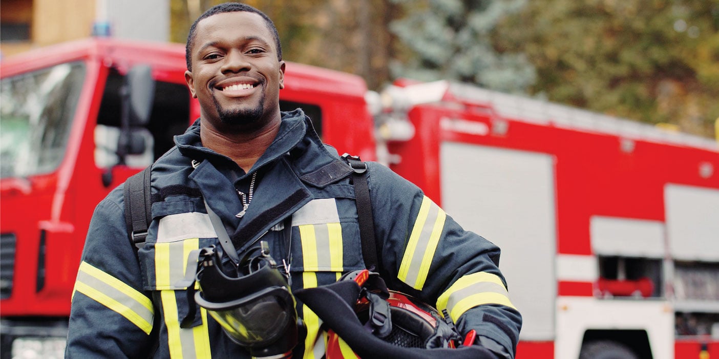 firefighter with helmet off