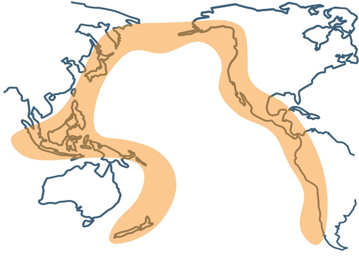 map of the ring of fire, volcanoes