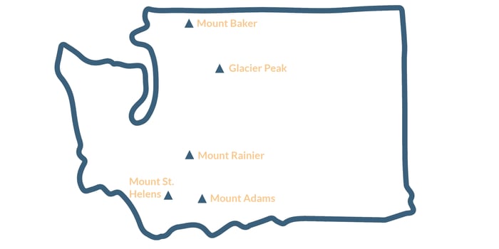 map of the volcanoes of Washington state