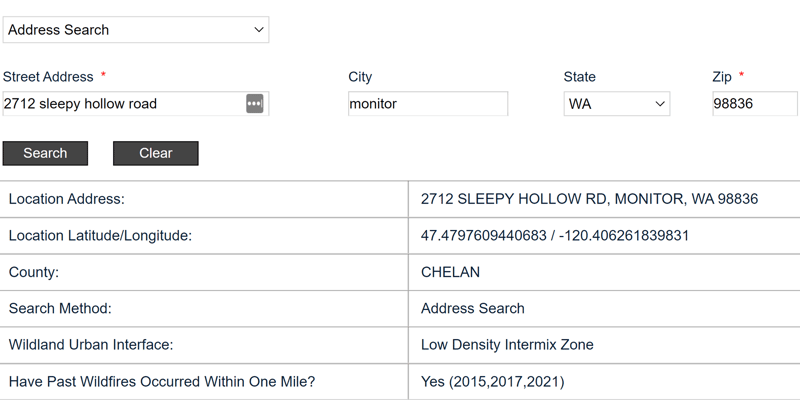 Wildfire Risk Tool Table Example