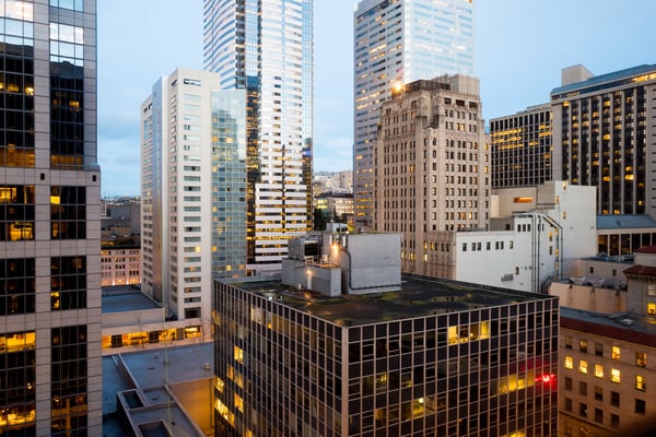 downtown seattle looking at commercial skyscrapers