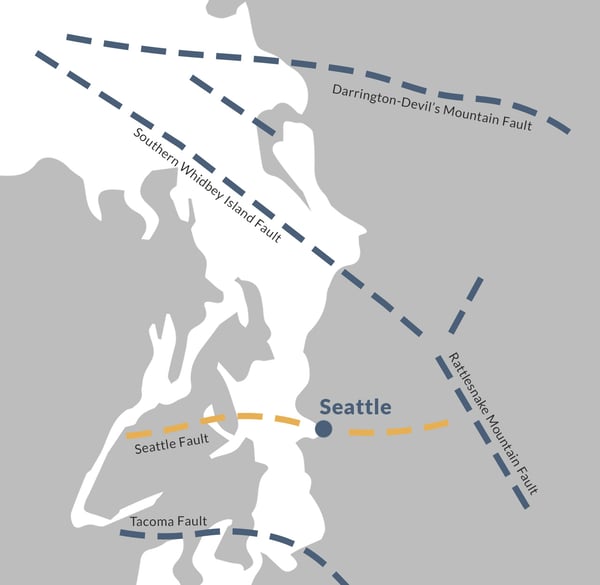 Map of the major fault lines running through the Puget Sound area