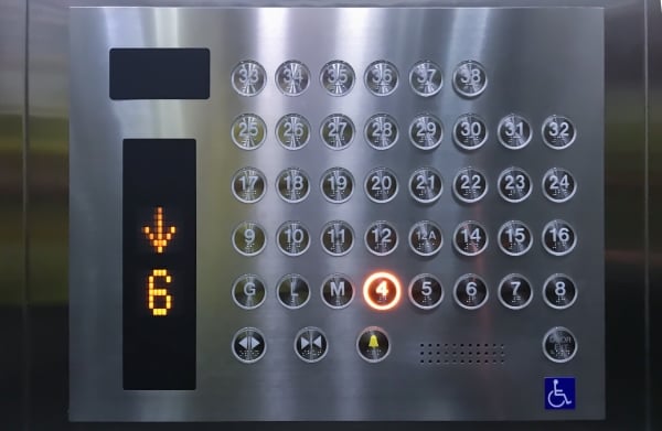 An elevator panel without a 13th floor button