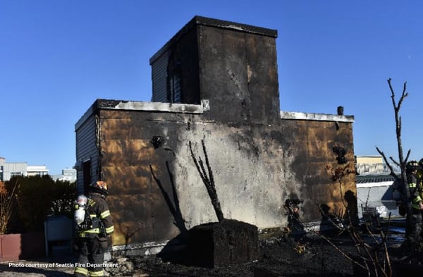 A burned rooftop deck in Seattle