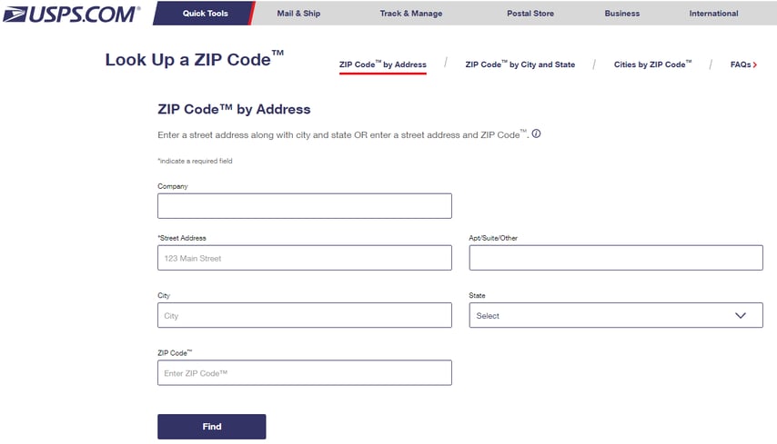 USPS ZIP code locator step 1