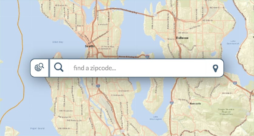 A map of Seattle with a ZIP code search box