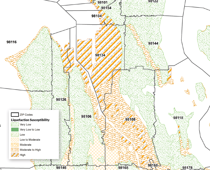 Soil liquefaction variation within ZIP codes