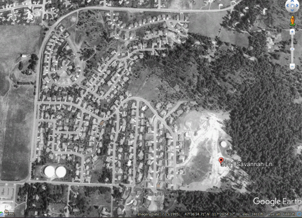 A satellite image of an area in the wildland-urban interface in 1995