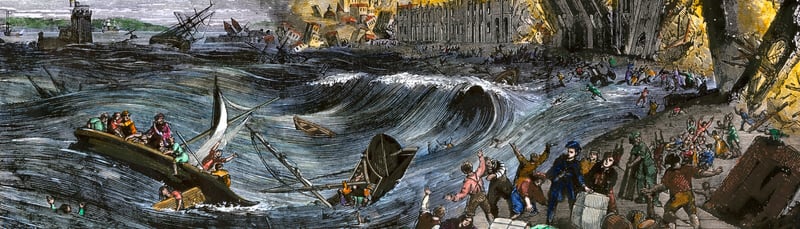 18th century tsunami that struck Lisbon, Portugal - illustration