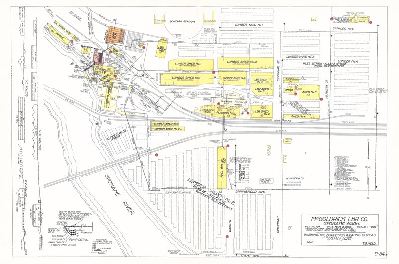 A map of McGoldrick Lumber Co. from 1932