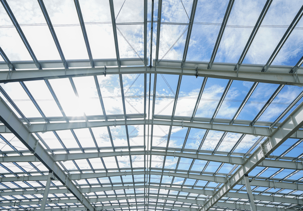 non-combustible steel building roof under construction