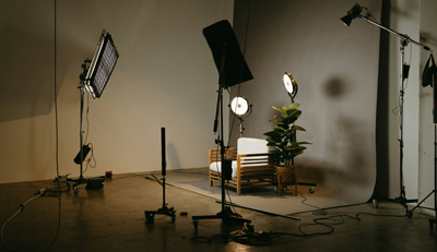 dark lit recording studio